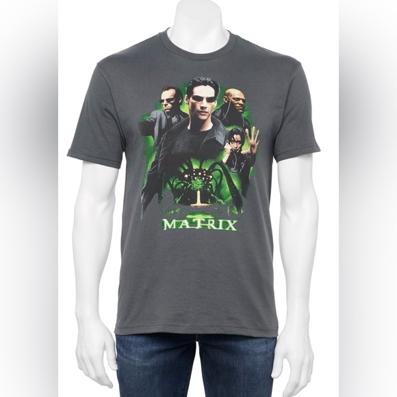 NWT THE MATRIX Graphic Tee Shirt Size M Dark Gray Keanu Reeves - Picture 1 of 5
